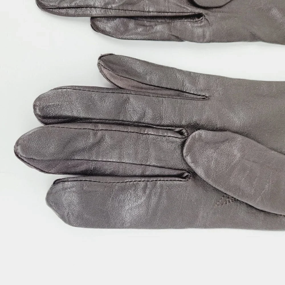 Vintage Brown Leather Driving Gloves Women Japan Sz Lg (Modern Med) Nylon Lined